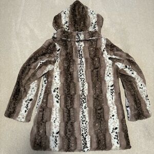 Dennis Basso Faux Fur Hooded Teddy Coat Brown Size L